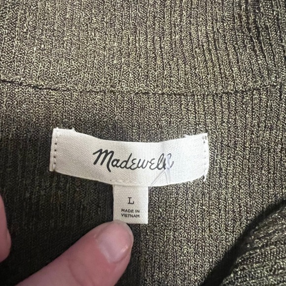 NWT Madewell Women's Olive Green Ribbed Knit Twist Front Collared Shirt Size L - Picture 2 of 9